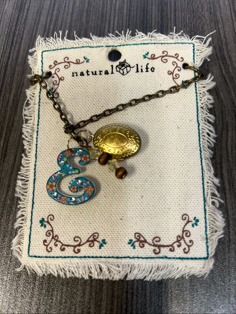 NATURAL LIFE Turquoise Floral Ampersand Necklace with Gold Charm